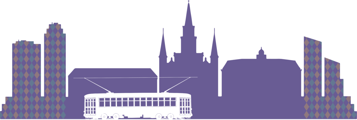 New Orleans skyline and trolley sketch